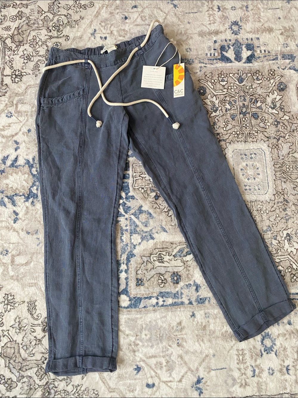 New With Tags C&C California Women’s Blue Linen Lyocell Pull-On Joggers